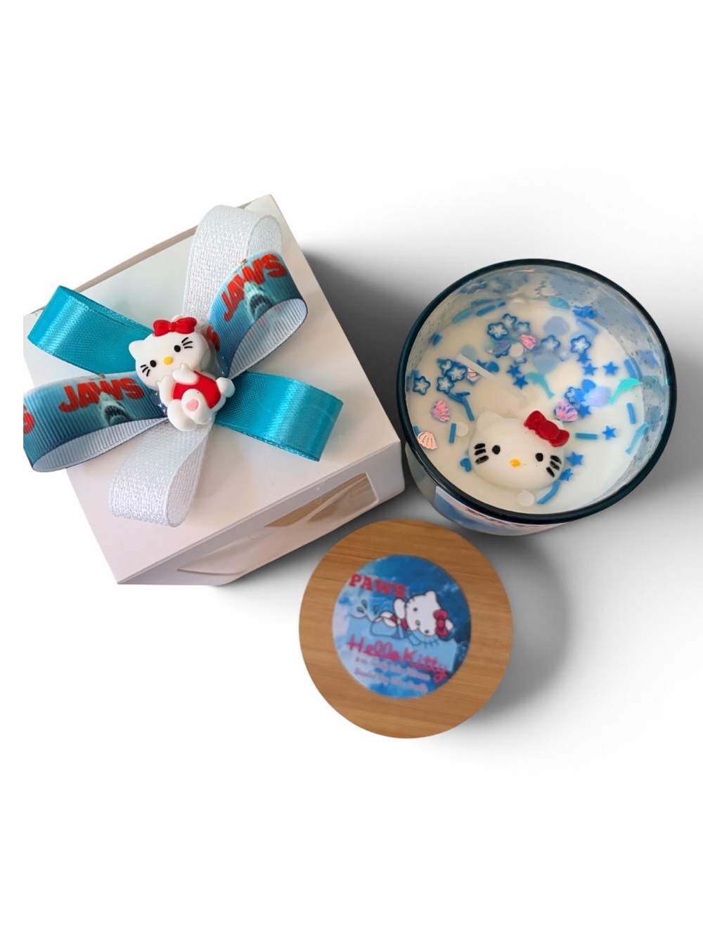 Hello Kitty in the Iconic Jaws Theme Candle  with matching  Gift Box